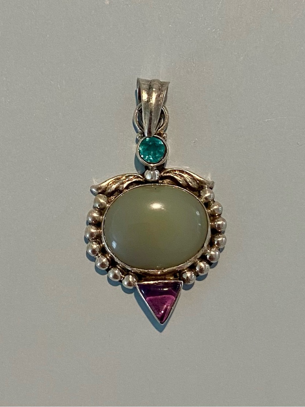 Aqua Chalcedony Pendant: Sterling Silver Multi Stone
Bohemian Pendant
